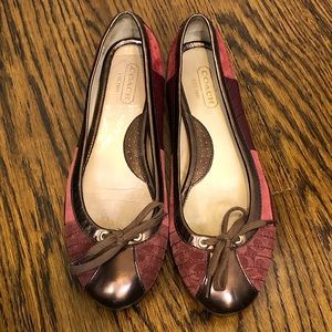 COACH Patchwork Logo Leather Low Heal Flat Shoes In Shades of Pink Bronze Sz 7.5